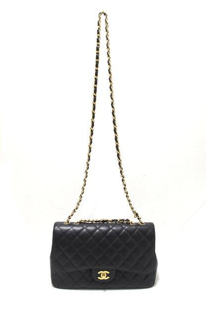 Chanel Black Quilted Caviar Leather Classic Jumbo Single Flap Bag