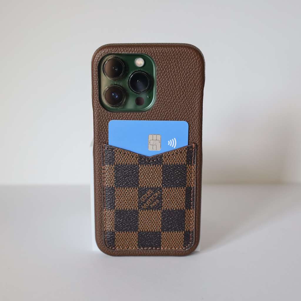lv iPhone Case with Card Holder Brown Checkered
