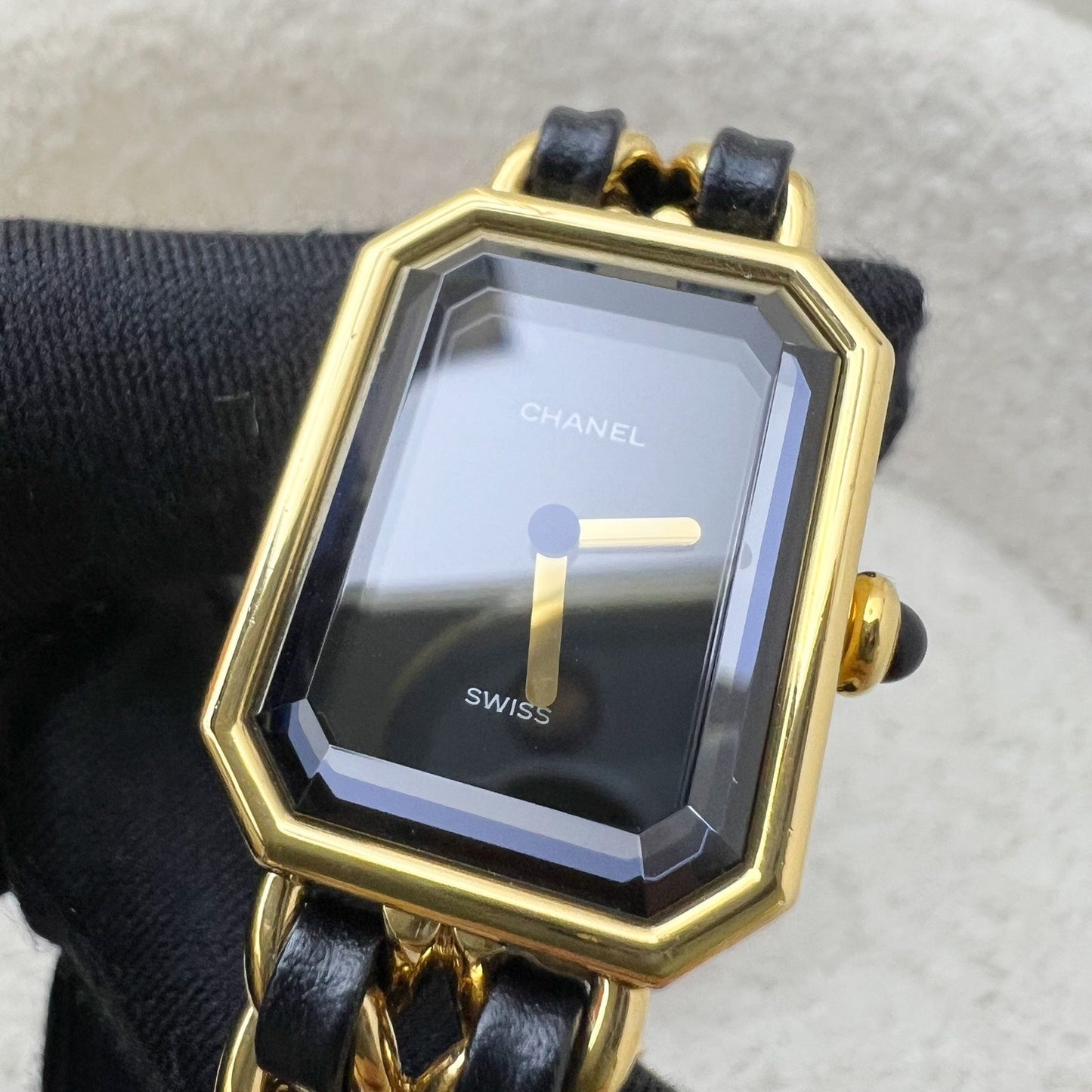Chanel Vintage Premiere Watch in 24K Gold Plated HW and Black Leather Size M