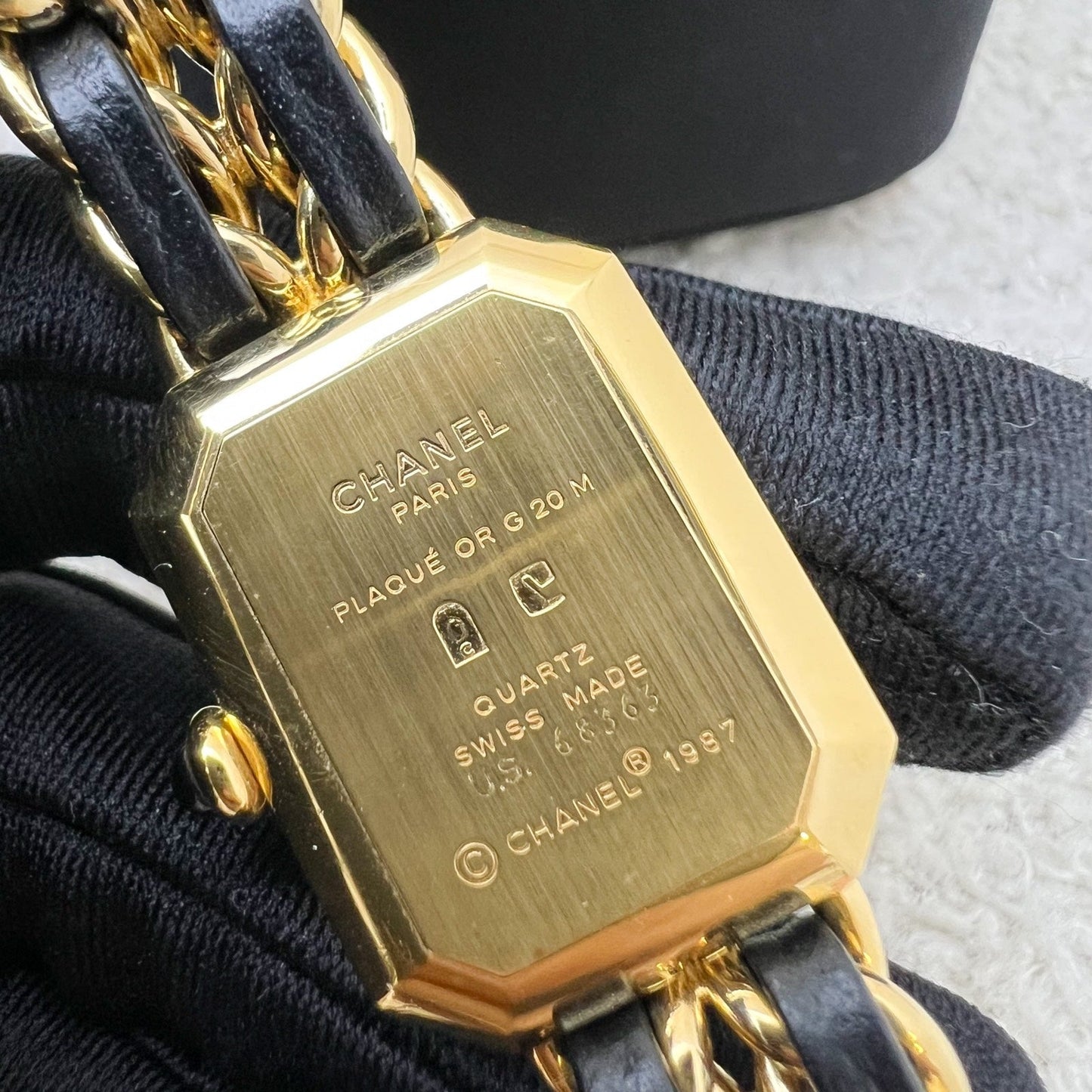 Chanel Vintage Premiere Watch in 24K Gold Plated HW and Black Leather Size M