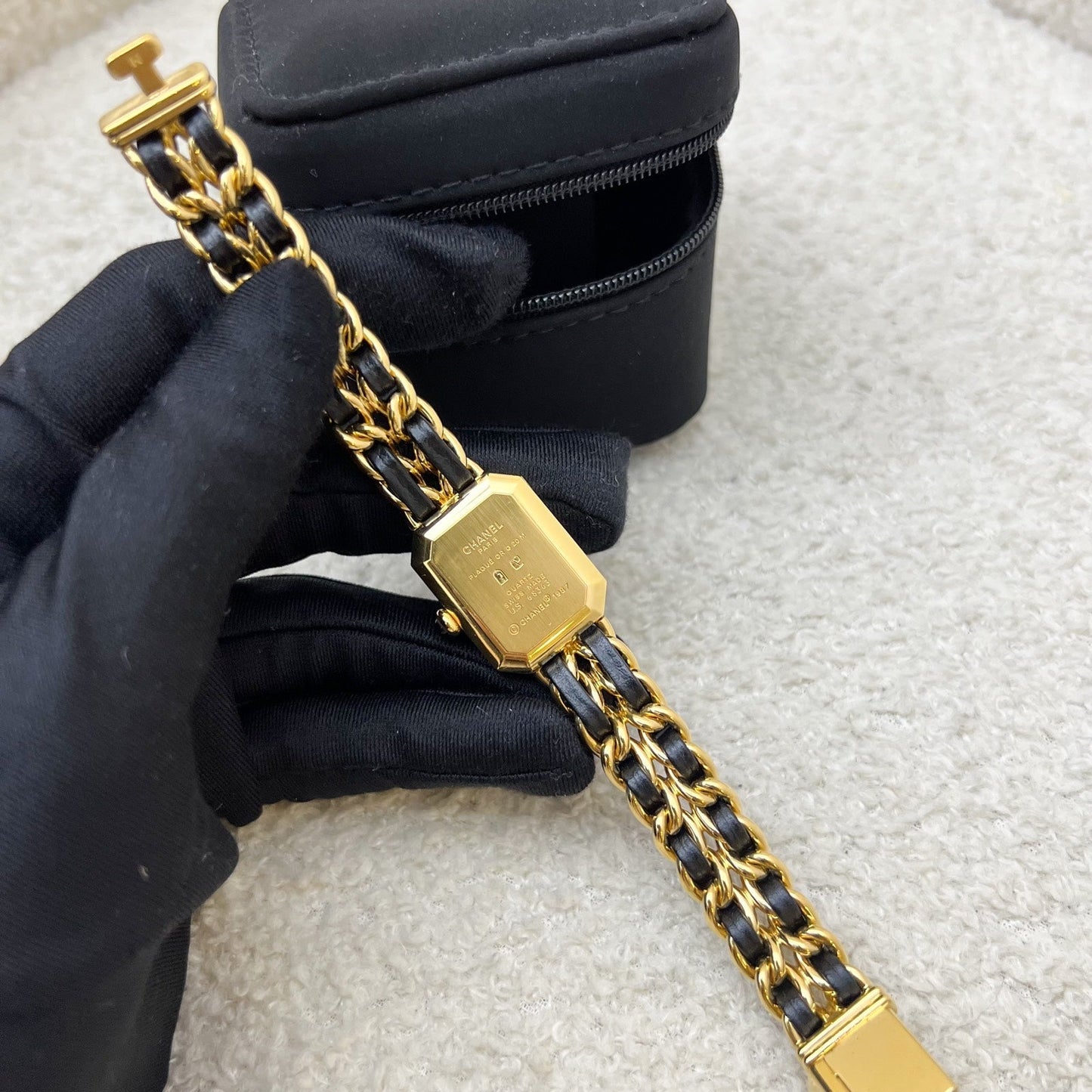 Chanel Vintage Premiere Watch in 24K Gold Plated HW and Black Leather Size M