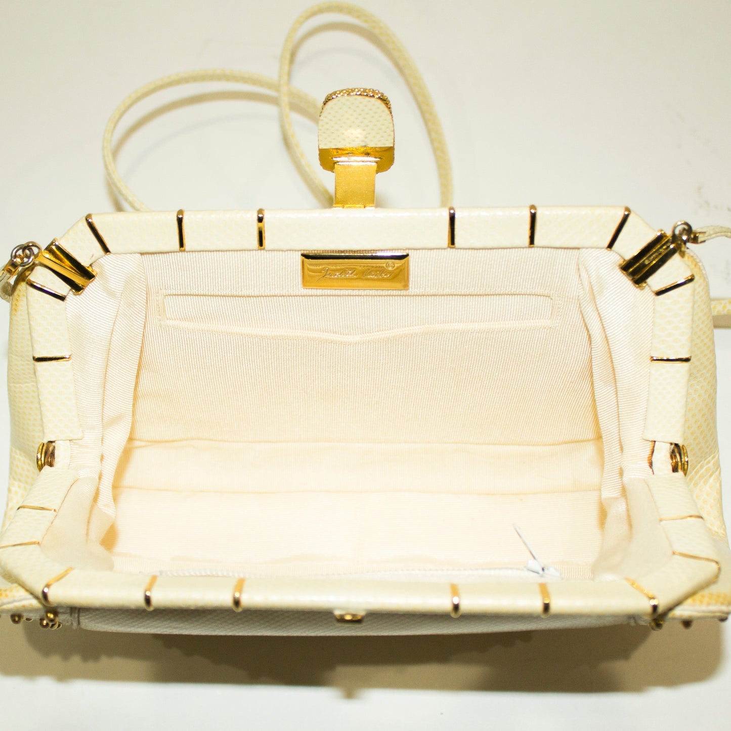 JUDITH LEIBER Vintage Cream Snakeskin & Gold Crossbody/Clutch