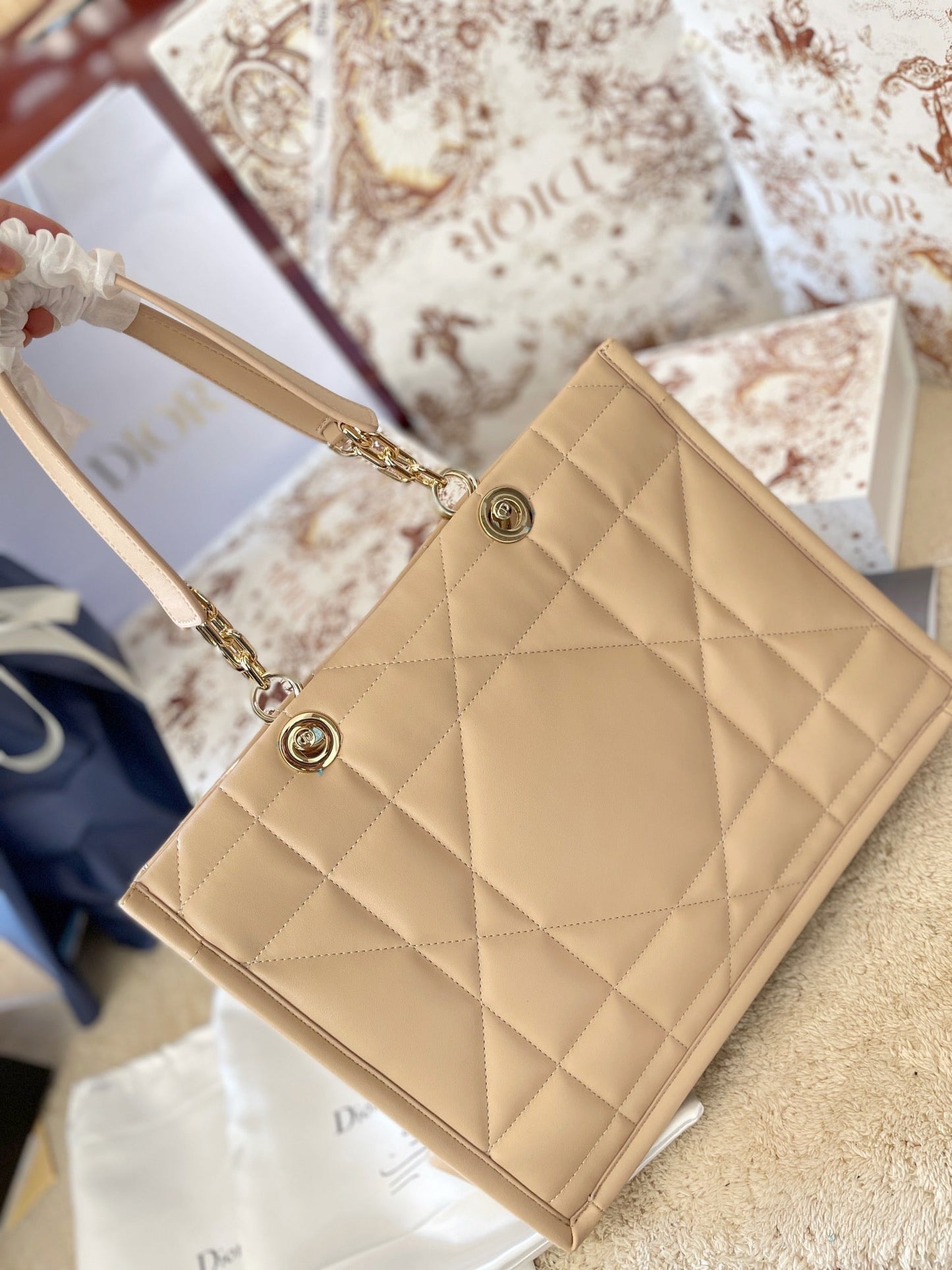 Dior Chain Leather Tote Bag