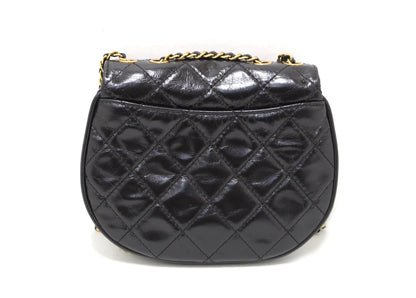 Chanel Black Aged Calfskin Quilted Mini Haft Moon Bag