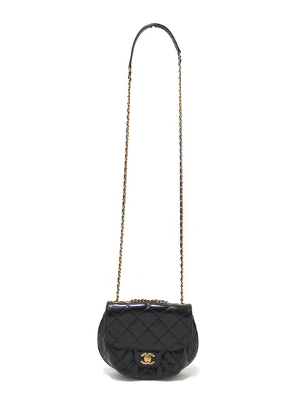 Chanel Black Aged Calfskin Quilted Mini Haft Moon Bag
