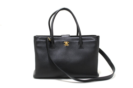 Chanel Black Calfskin Cerf Executive Shopper Shoulder Tote Bag