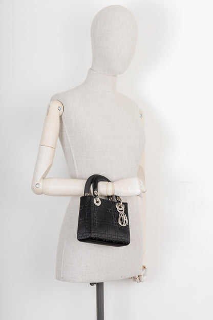 Christian Dior Mini Lady Dior Bag Cannage Strass Satin Black