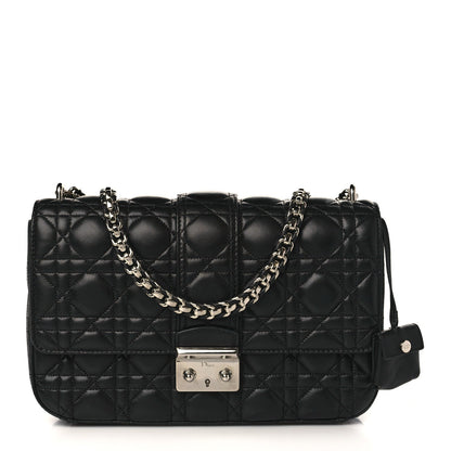 Dior Miss Dior Shoulder Bag In Black Lambskin Leather With Silver Hardware