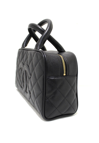 Chanel Black Caviar Quilted Leather Small Bowler Handbag
