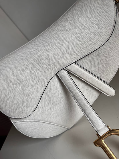 Dior Saddle White Medium Grained Leather Handbag