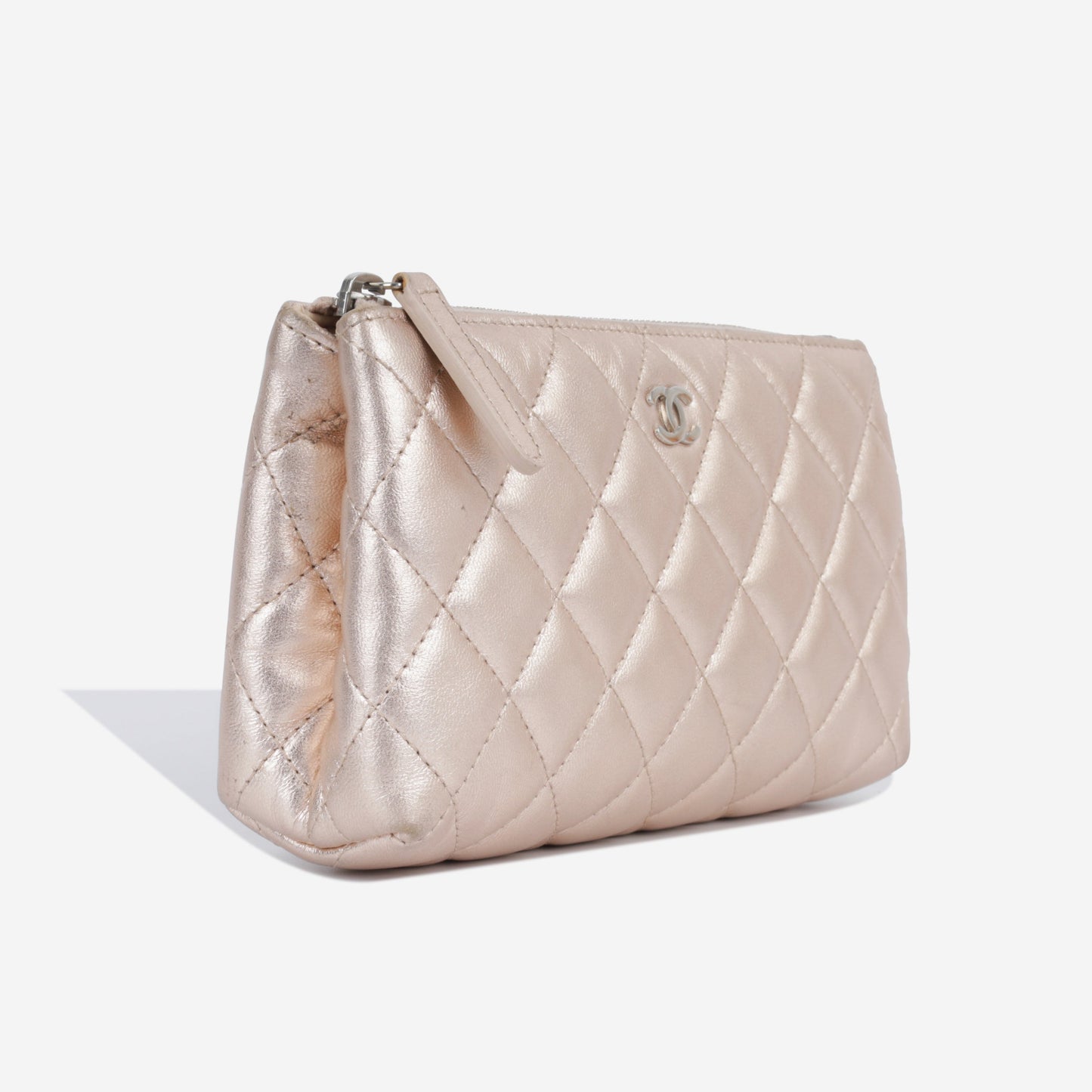 Chanel Luxury Calfskin Silver Clutch
