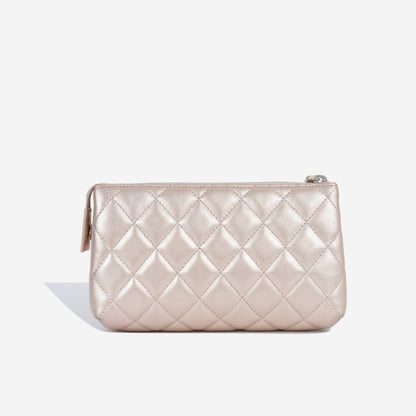 Chanel Luxury Calfskin Silver Clutch