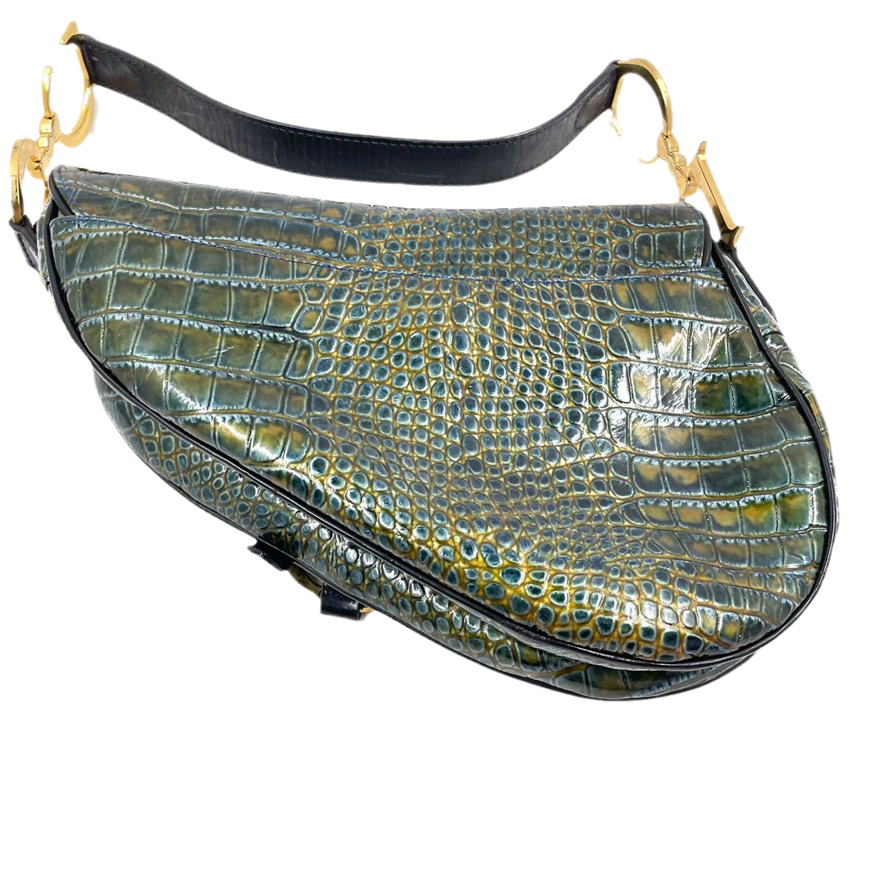 Dior Saddle Green Medium Crocodile embossed Leather Handbag