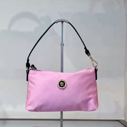 Versace Light Pink Nylon Pouch Shoulder Bag