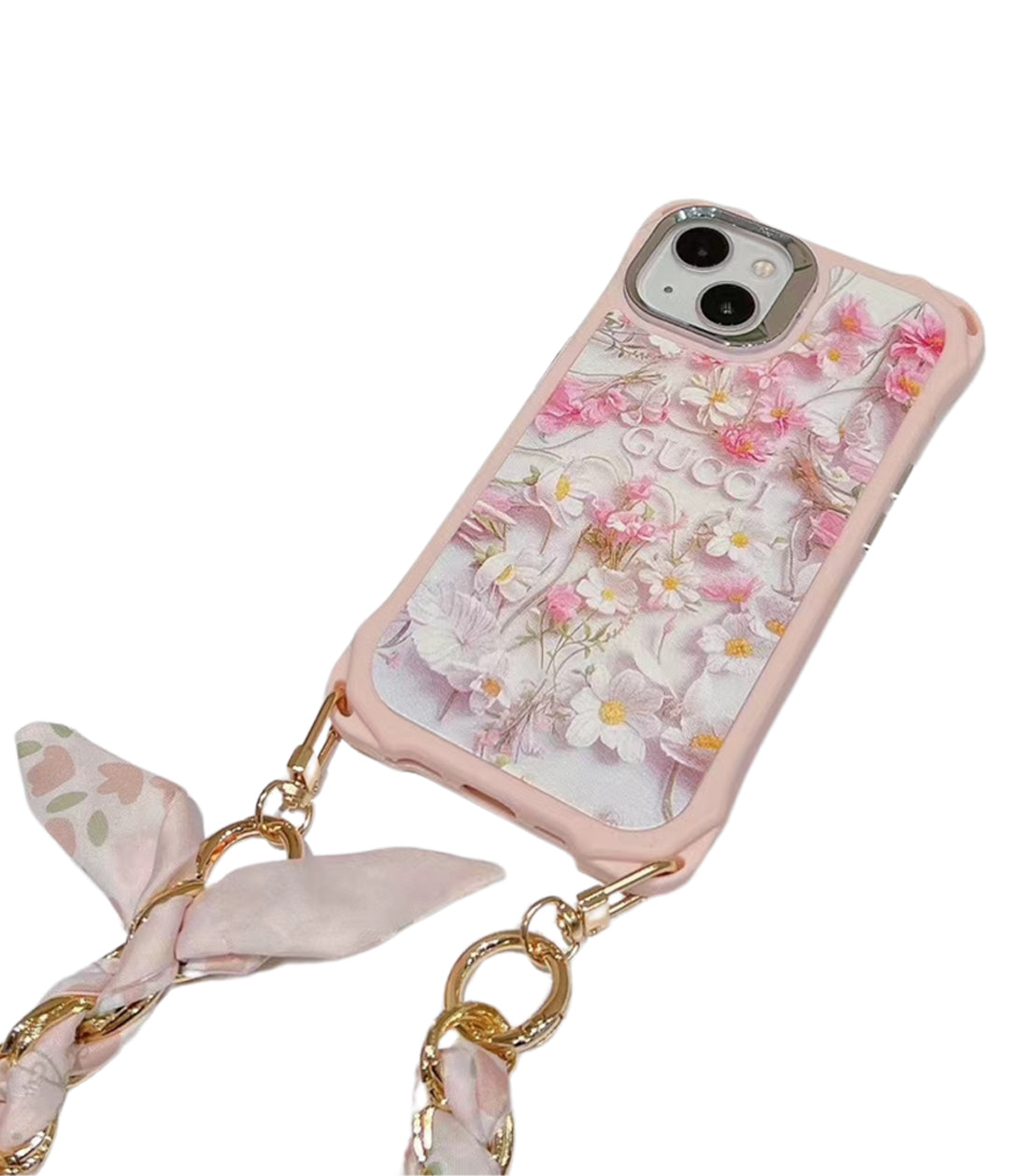 Gucci iPhone Case Flower 3D Cute Pattern Silk Chain for iPhone