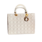 Lady Dior Large Cream White Cannage Lambskin Leather handbag with Gold Hardware and Strap