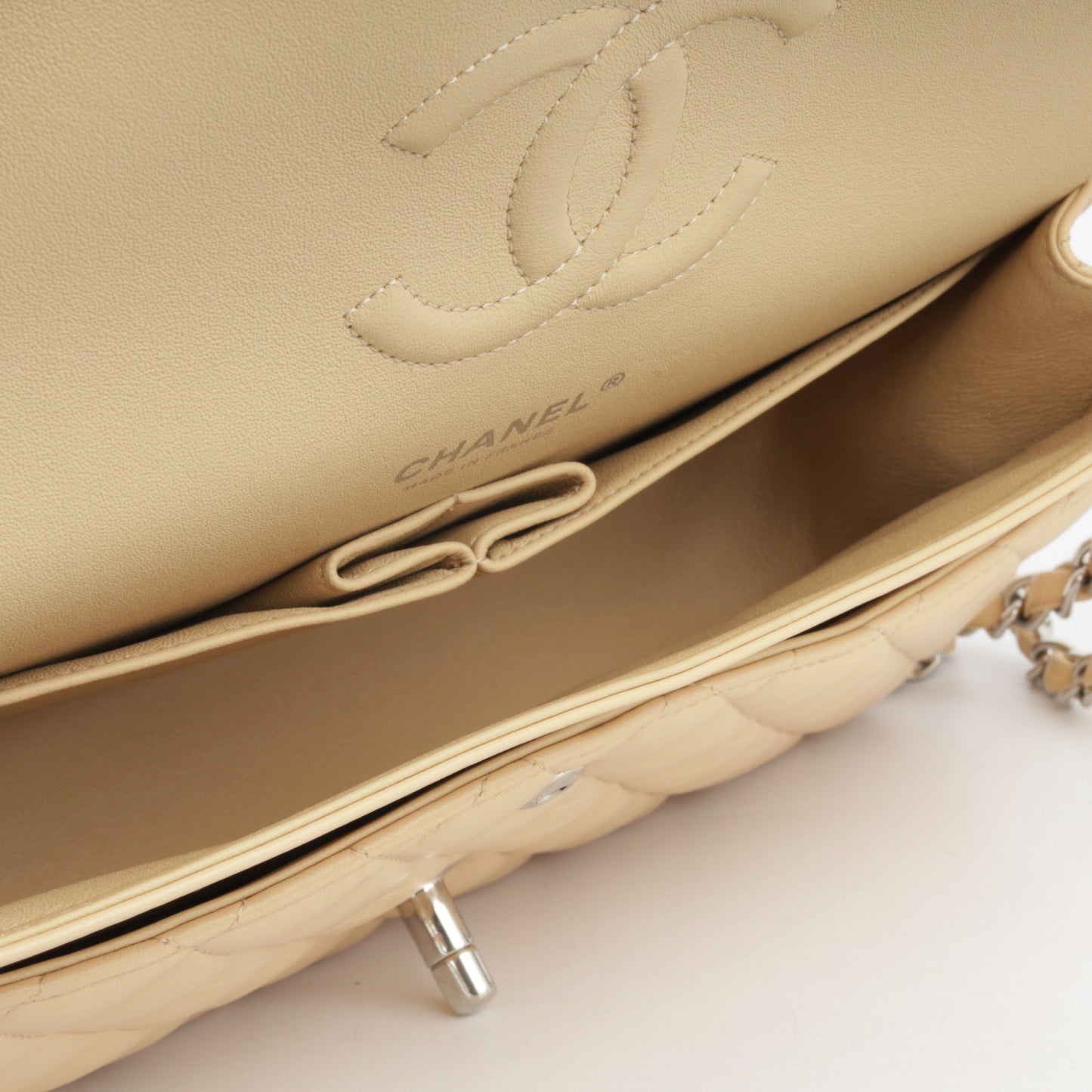 Chanel Classic Flap Lambskin Silver Shoulder Bag Style 16
