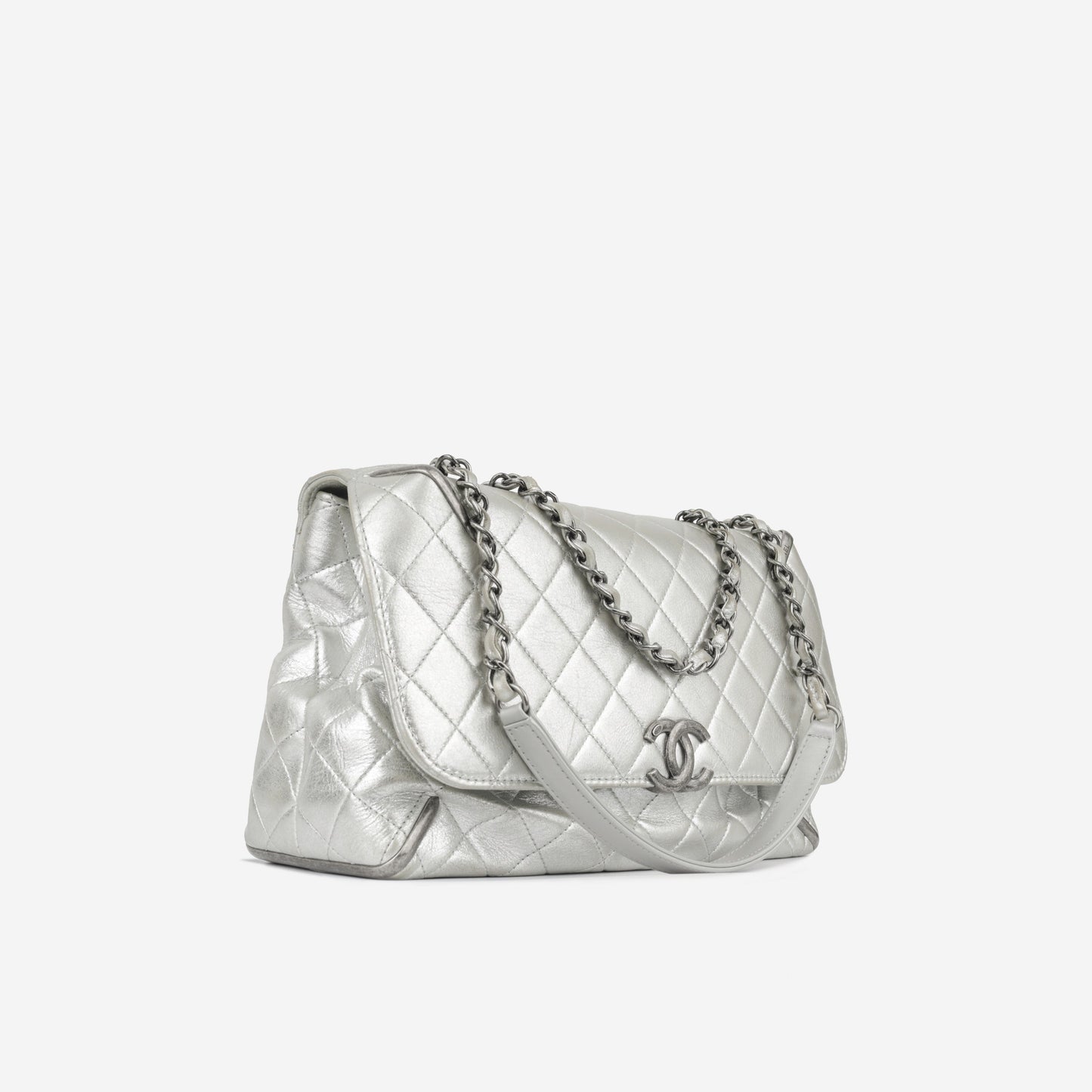 Chanel Classic Flap Lambskin Silver Shoulder Bag Style 38
