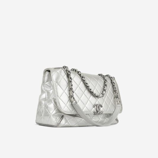 Chanel Classic Flap Lambskin Silver Shoulder Bag Style 38