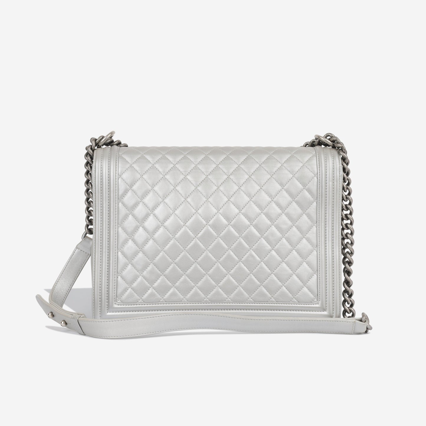 Chanel Classic Flap Lambskin Silver Shoulder Bag Style 34