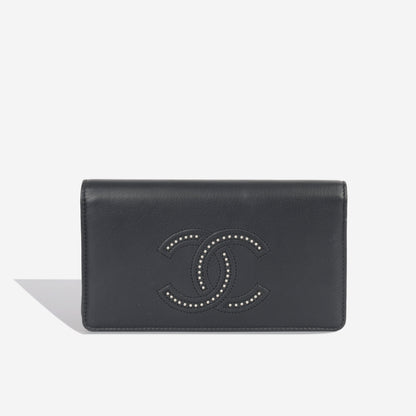Chanel Cc Studded Wallet - Black