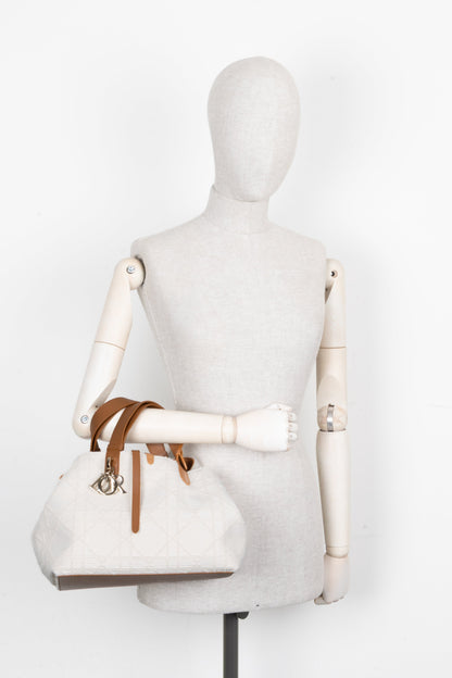 Christian Dior Medium Toujours Bag Macrocannage Canvas White Brown