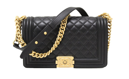 Chanel Boy Medium Quilted Lambskin Leather Black Shoulder Bag