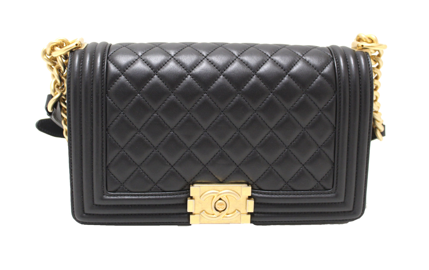 Chanel Boy Medium Quilted Lambskin Leather Black Shoulder Bag