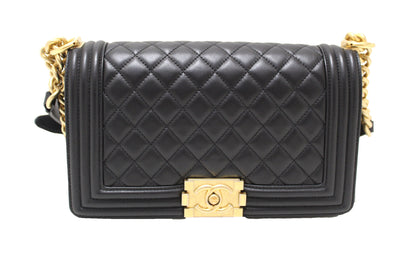 Chanel Boy Medium Quilted Lambskin Leather Black Shoulder Bag Style
