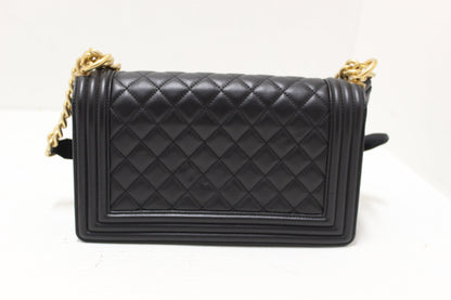 Chanel Boy Medium Quilted Lambskin Leather Black Shoulder Bag