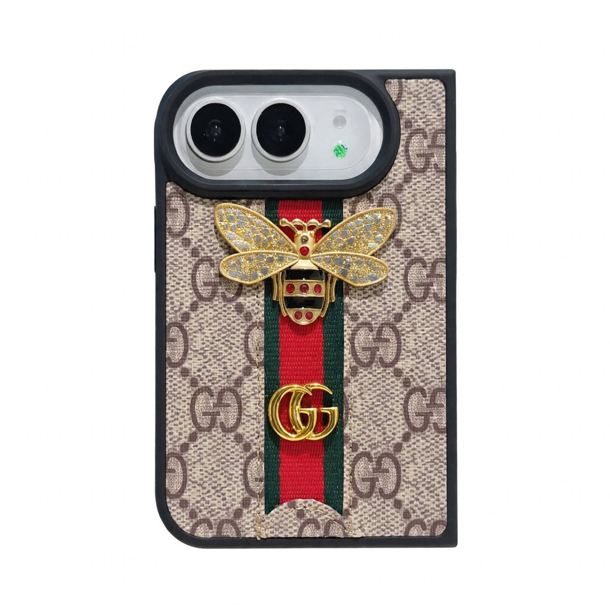 Luxury GG Monogram Bee Leather Case for iPhone Duo