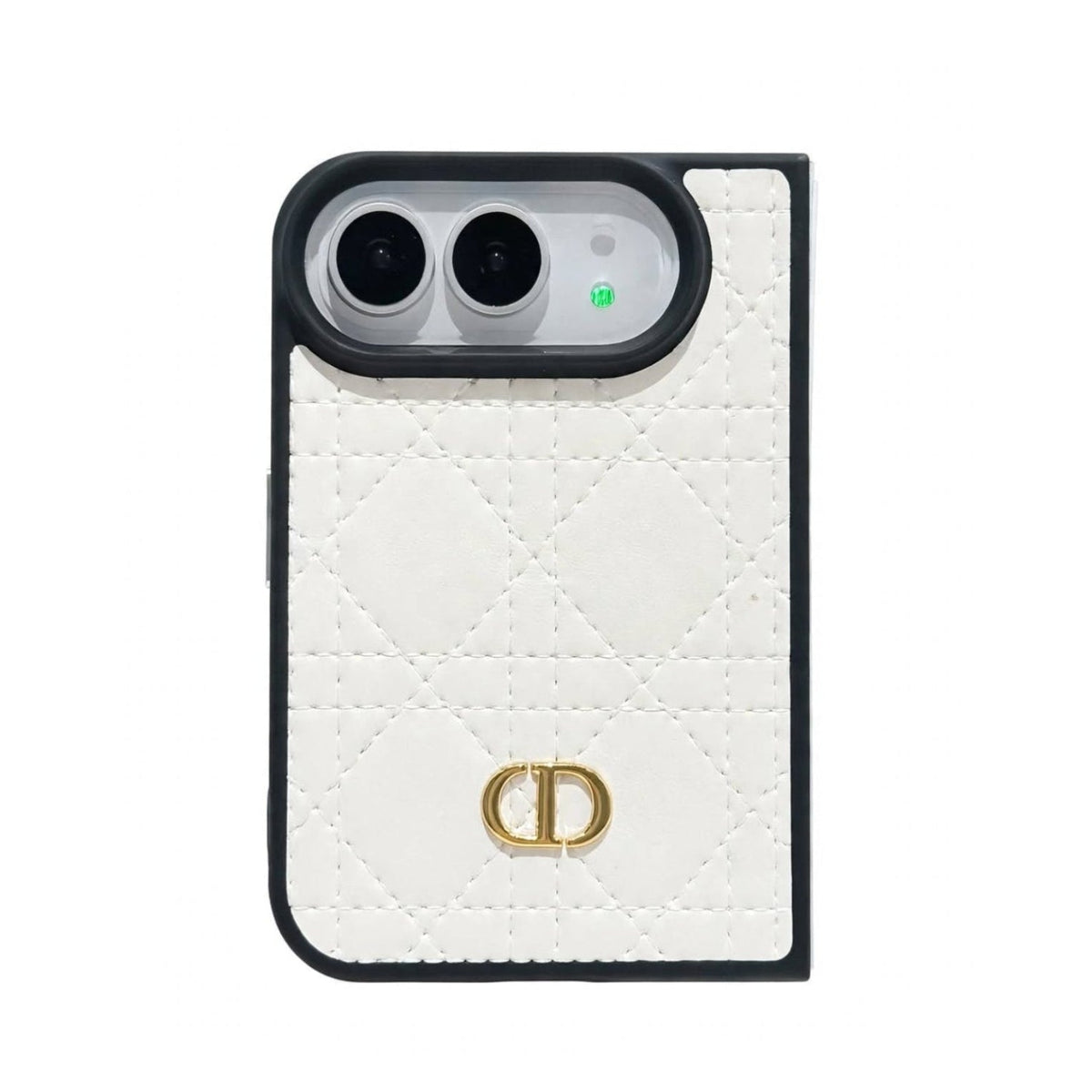 Luxury C Dior Quilted Leather Case with Gold Emblem for iPhone Duo
