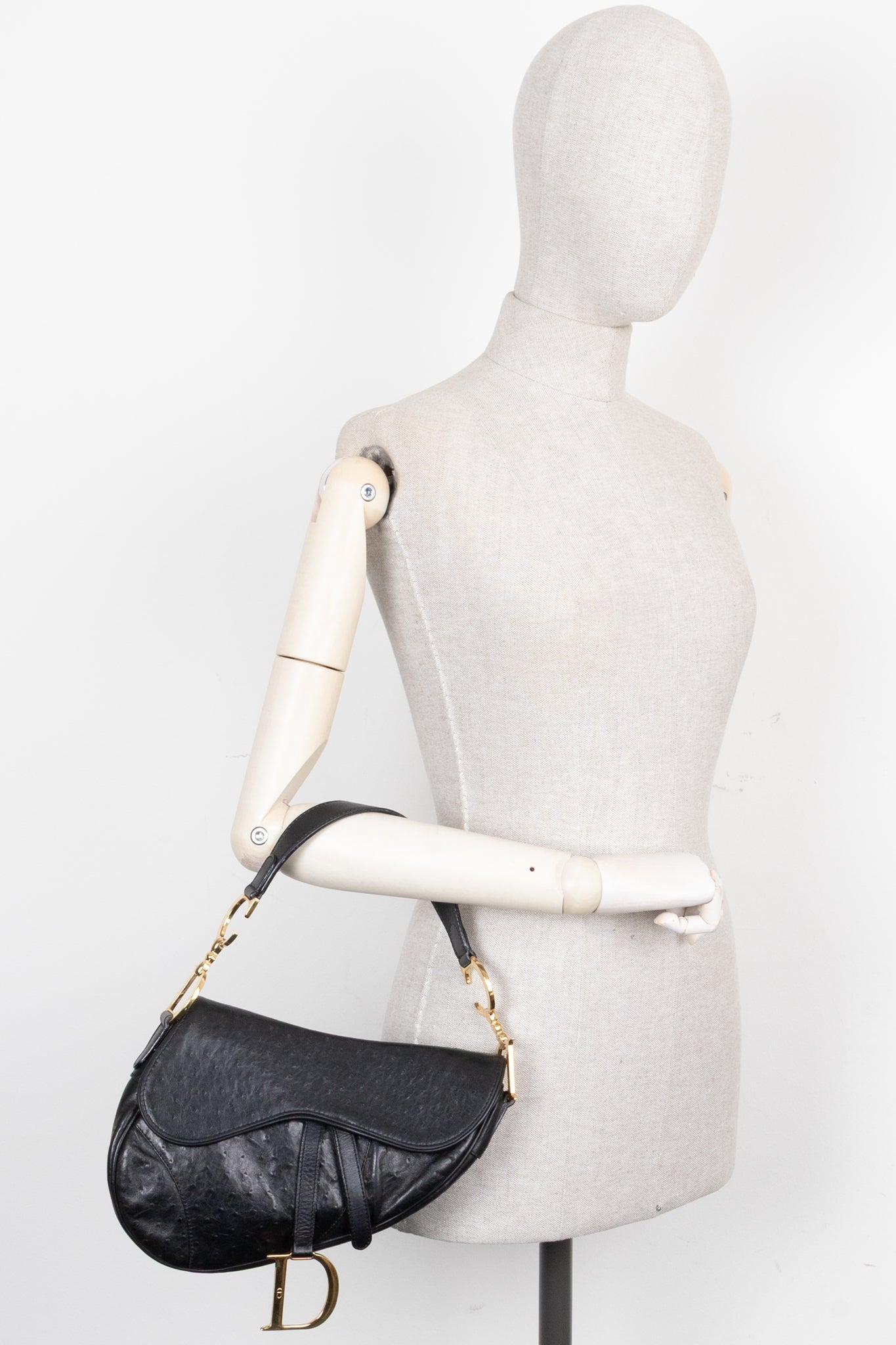 Christian Dior Saddle Bag Ostrich Black