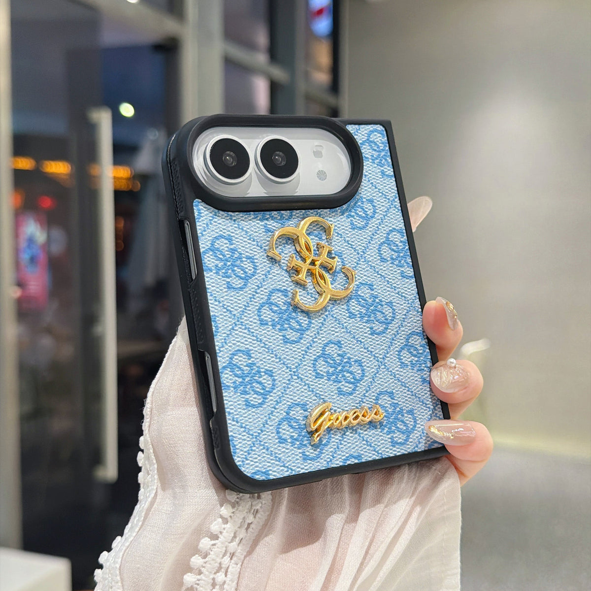 Luxury Guess Monogram Canvas Case for iPhone Duo