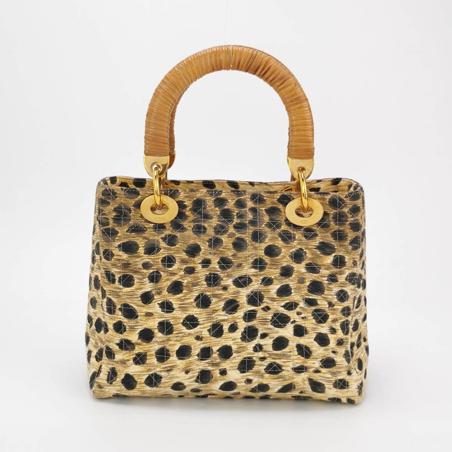 Lady Dior Medium Leopard Print Quilted Cloth Handbag