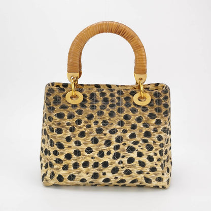 Lady Dior Medium Leopard Print Quilted Cloth Handbag