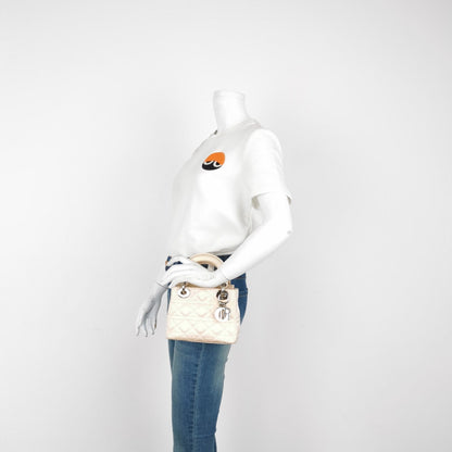 Lady Dior Mini Beige Silk Handbag