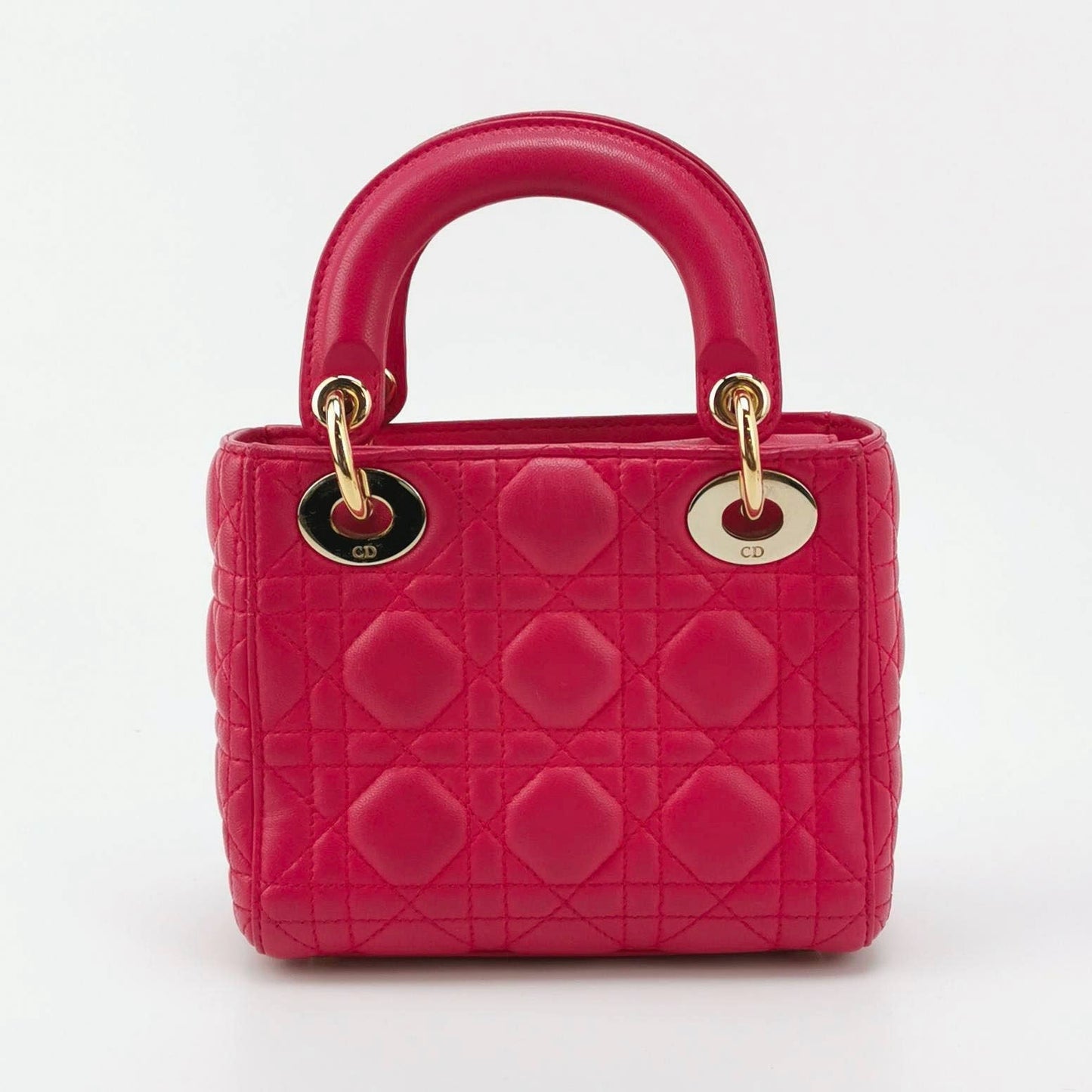 Lady Dior Mini Fuchsia Pink handbag Cannage Leather with strap