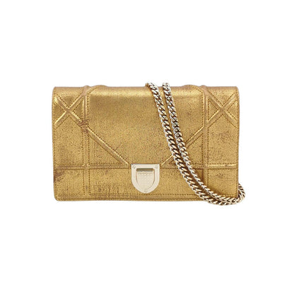 Dior Diorama Wallet on Chain Gold Metallic Patent Leather Crossbody Bag
