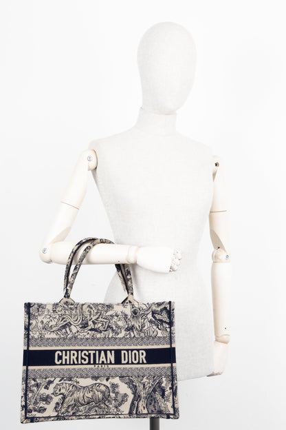 Christian Dior Medium Book Tote Toile De Jouy Blue