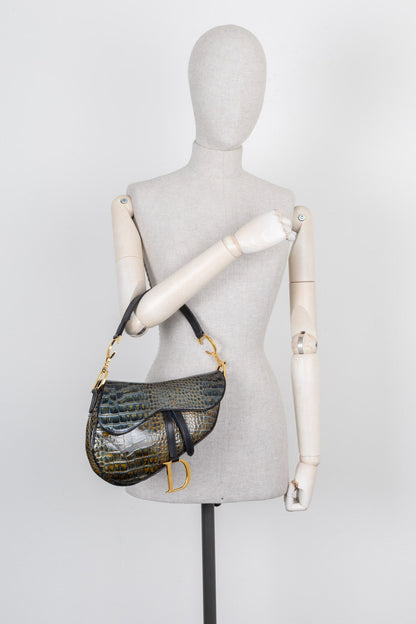 Christian Dior Saddle Bag Croc Embossed Emerald