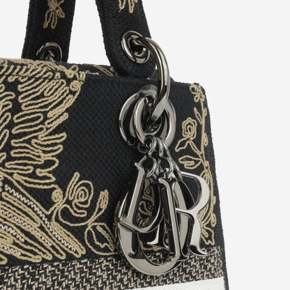 Medium Lady D-Lite - Black Embroidered Toile
