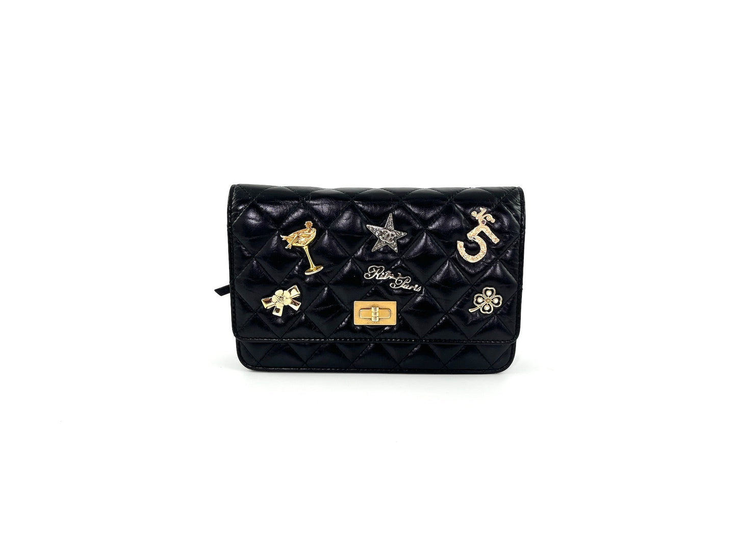 CHANEL Black Calfskin Charm Reissue 2.55 Wallet on Chain Crossbody Flap Bag