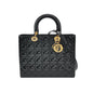 Lady Dior Large Black Patent Leather Handbag with Strap