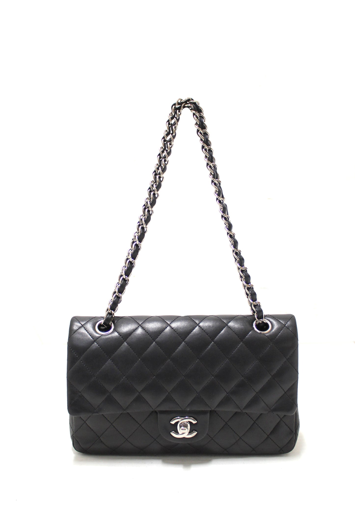 Chanel Black Lambskin Leather Medium Classic Flap Chain Bag