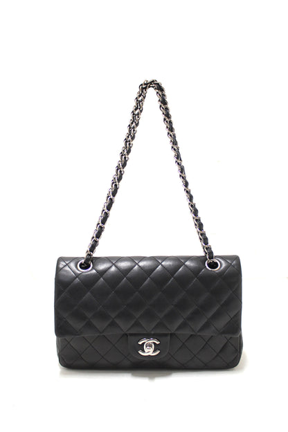 Chanel Black Lambskin Leather Medium Classic Flap Chain Bag