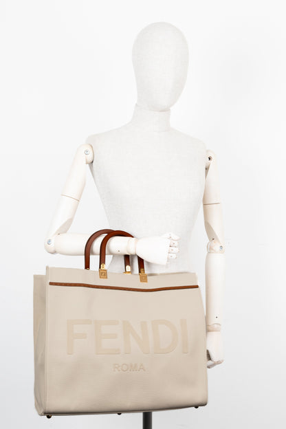 FENDI Sunshine Large Tote Bag Canvas Ivory