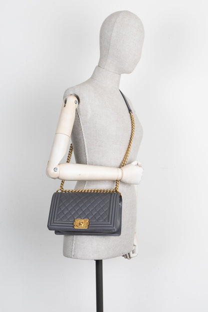 Chanel Boy Bag Medium Caviar Grey