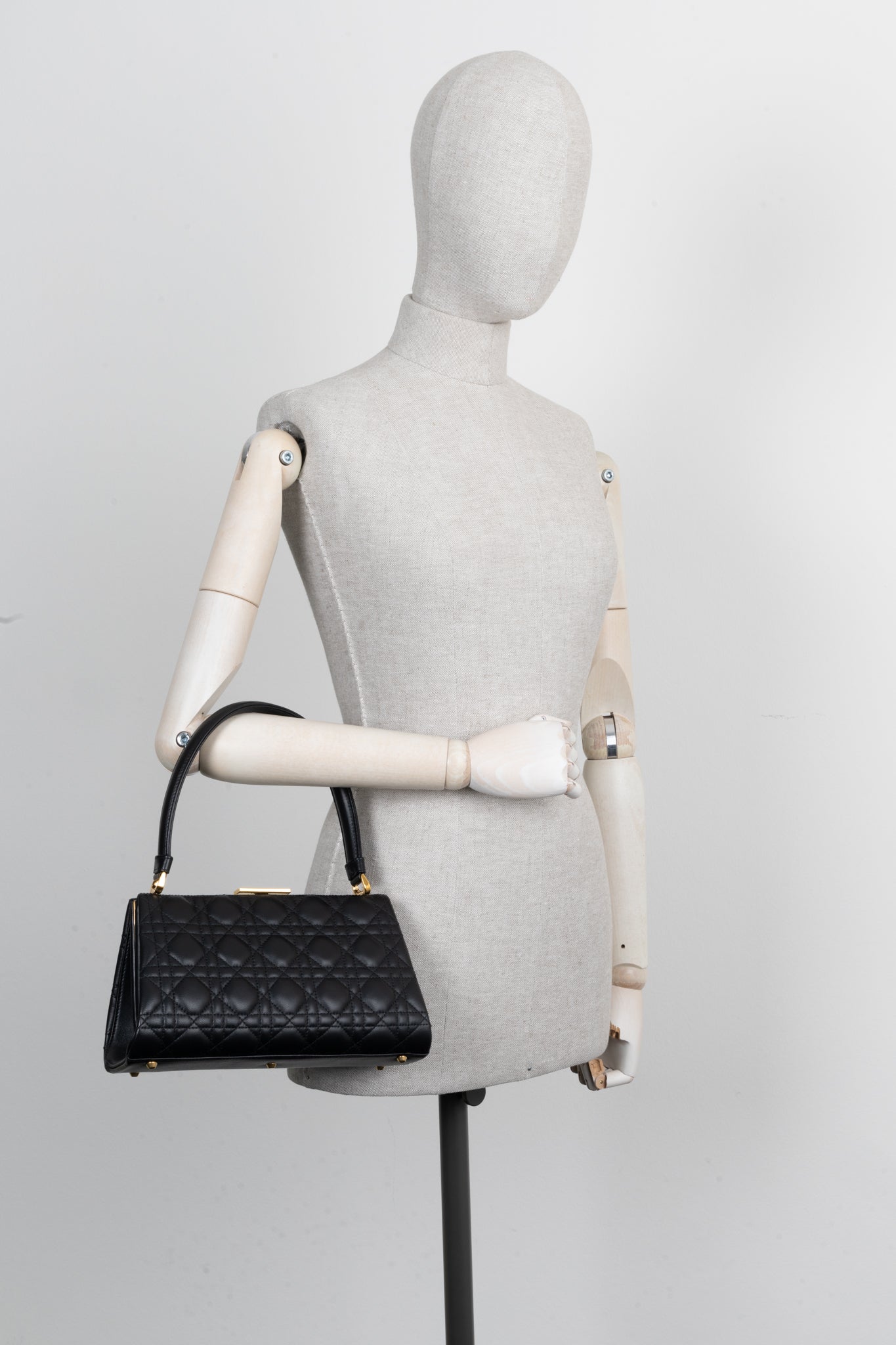 Christian Dior Caro Cannage Frame Bag Black Leather