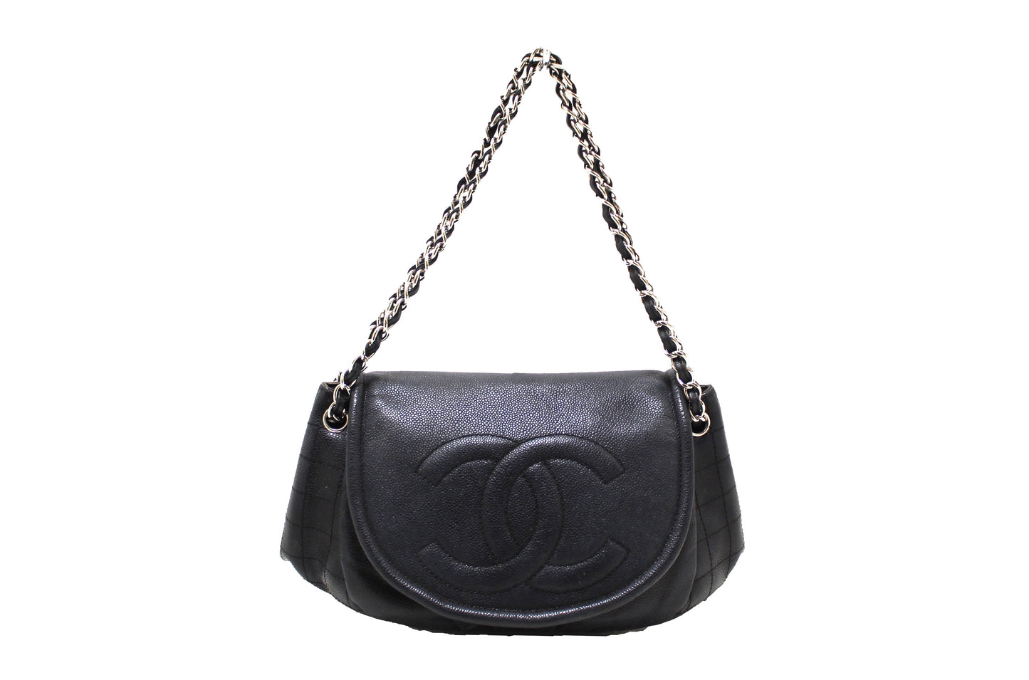 Chanel Black Caviar Leather Timeless Large Half Moon Flap Bag